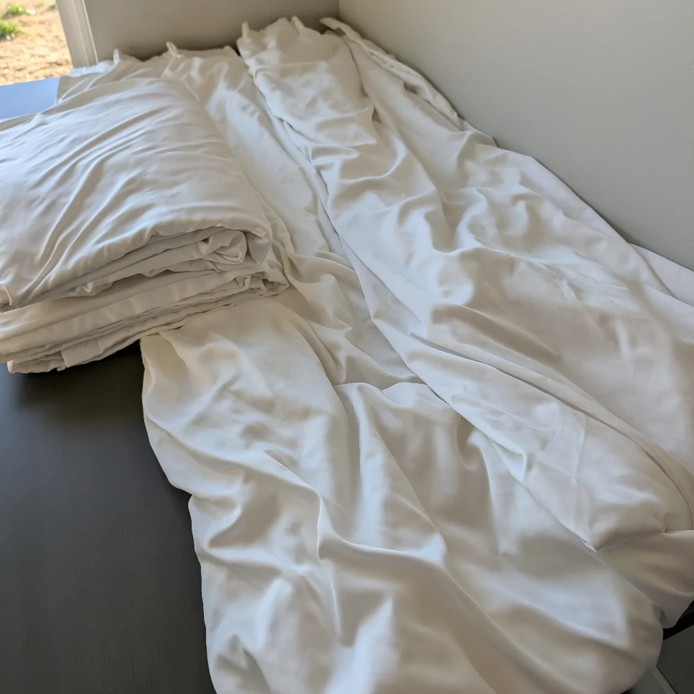 Cindy Crawford Style White Satin Boho Curtain Pleated Rod Pocket Size  84